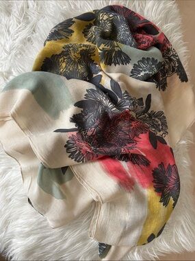 Floral Multi-Color Lightweight Scarfing 40”X33” Galeries Lafayette
